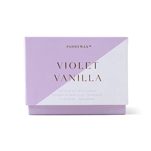 Paddywax Scented Candles Whirl Collection Fragrant Soy Wax 3-Wick Candle in Swirled Blown Glass, 14-Ounce, Violet Vanilla