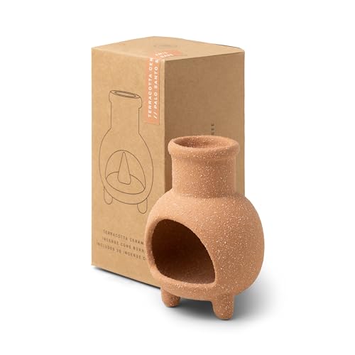 Paddywax Nashville Incense Cones and Chiminea Ceramic Incense Cone Holder Set, 20-Count, Terracotta - Palo Santo & Sage