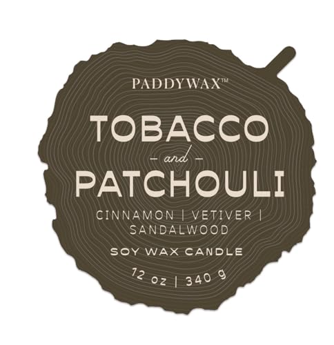 Paddywax Scented Candles Grain Collection Ceramic Faux Wood Grain 3-Wick Luxury Artisan Candle, 12-Ounce, Tobacco & Patchouli