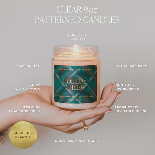 Sweet Water Decor Warm and Cozy Candle | Pine, Orange, Cinnamon, and Fir Winter Scented Soy Candles Fall Candle for Home | 9oz Clear Jar with Gold Foil Made in the USA