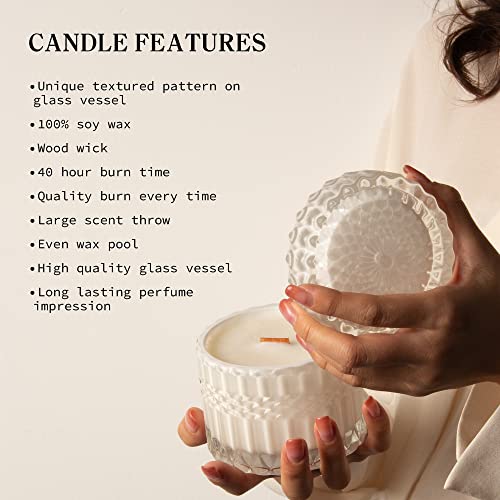 Pink Rose&Sandalwood Scented Candles, Wood Wick Soy Candles, Long Time Burn time,Pink Glass Jar Decorative Candles, Candles Gifts for Women
