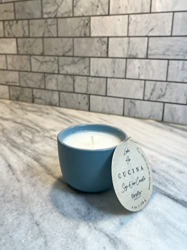 Paddywax Scented Candles Firefly Cucina Soy Wax Candle in Ceramic Measuring Cup, 6-Ounce, Blue - Lake Air