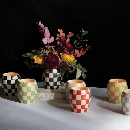 Paddywax Scented Candles Checkmate Artisan Candle in Reusable Checkerboard Patterned Porcelain Vessel, 311g, Lavender Mimosa