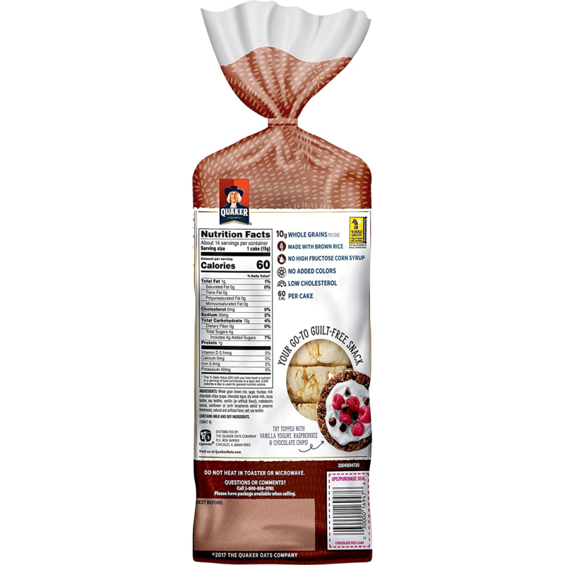 Quaker Rice Cakes, Chocolate Crunch, 7.23 oz - Fresh Stock Dated October 2025