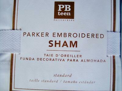 Pottery Barn Teen 2 Parker Embroidered Standard Shams Pool White Cotton NWT Pair - Fresh Stock Dated October 2025