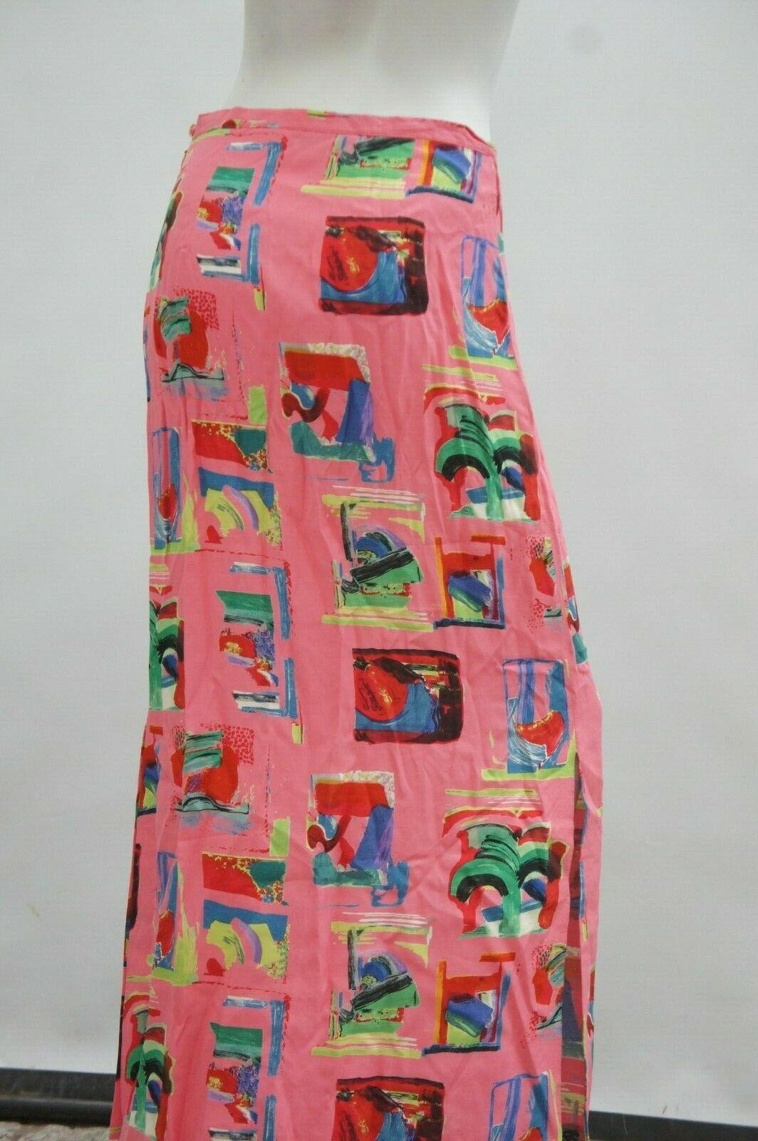 Vintage 90s Abstract Print Pink Maxi Skirt By Elyse Hart - Fresh Stock Dated October 2025