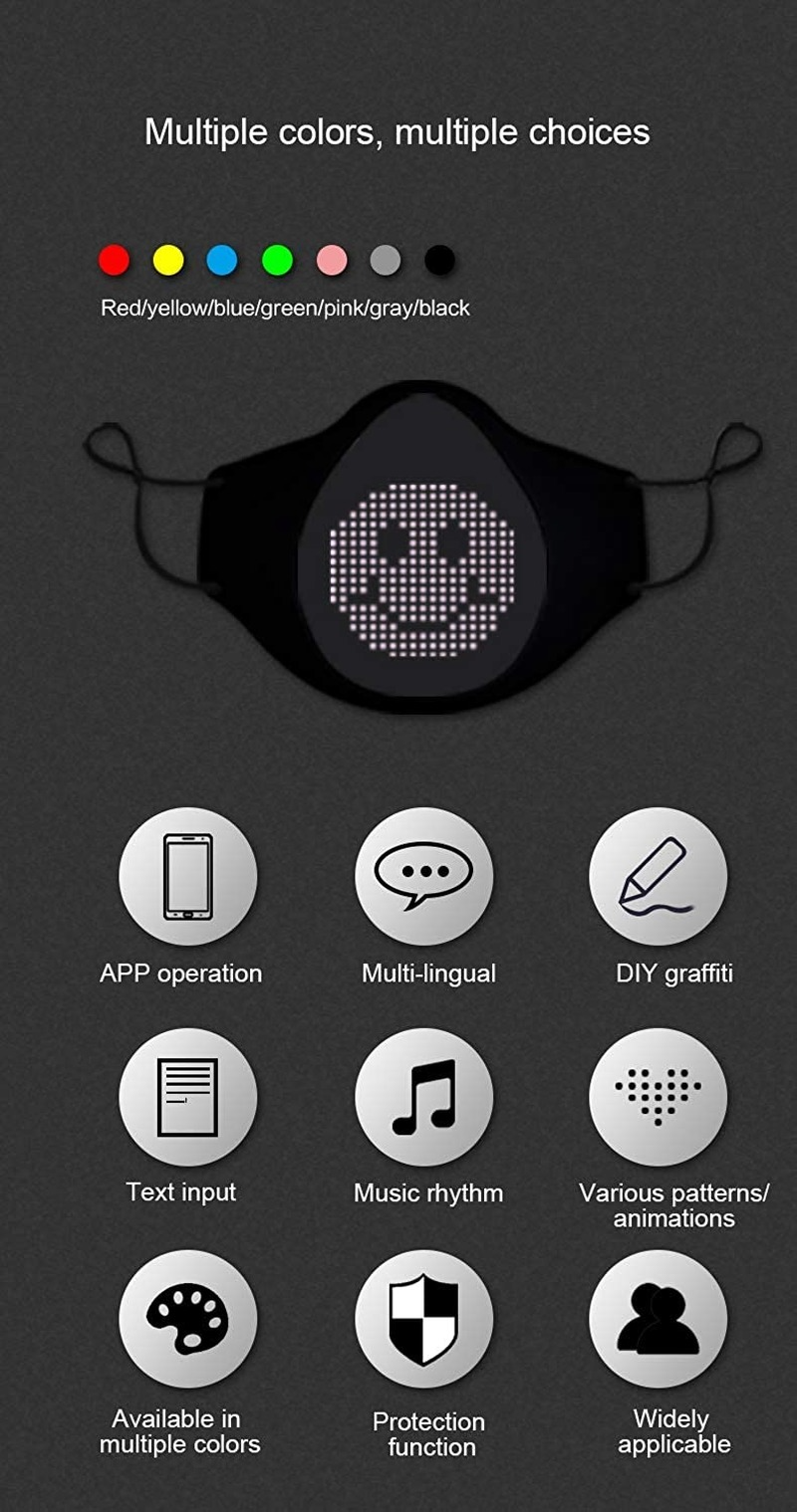 LED Display Mask Comfortable Silicone Bluetooth APP Control DIY Text Drawing - Fresh Stock Dated October 2025