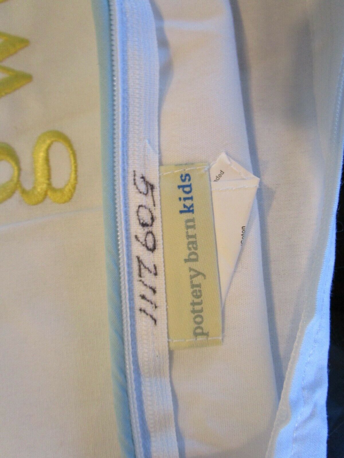 Pottery Barn Kids Seahorse monogrammed Gwen pillow cover 16 photo shoot sample - Fresh Stock Dated October 2025