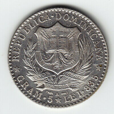 DOMINICAN REP. 1 Franco 1891-A KM11 Ag 1-yr type HIGH GRADE some scratches RARE! - Fresh Stock Dated October 2025