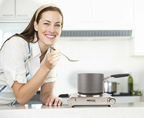 Nesco SB-01 Stainless Steel Electric Burner, 1500-watt, standard, Silver - Fresh Stock Dated October 2025