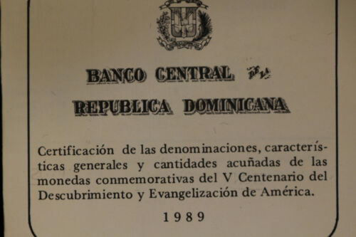 1989 Dominican Republic 500th Anniversary 1 Peso 999 Silver Coin Proof (NUM5958) - Fresh Stock Dated October 2025