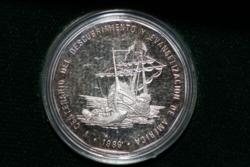 1989 Dominican Republic 500th Anniversary 1 Peso 999 Silver Coin Proof (NUM5958) - Fresh Stock Dated October 2025