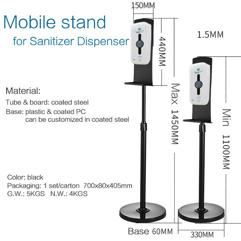 Hand Sanitizer Dispenser w/Adjustable Floor Stand for Business HandsFree 1200ml - Fresh Stock Dated October 2025
