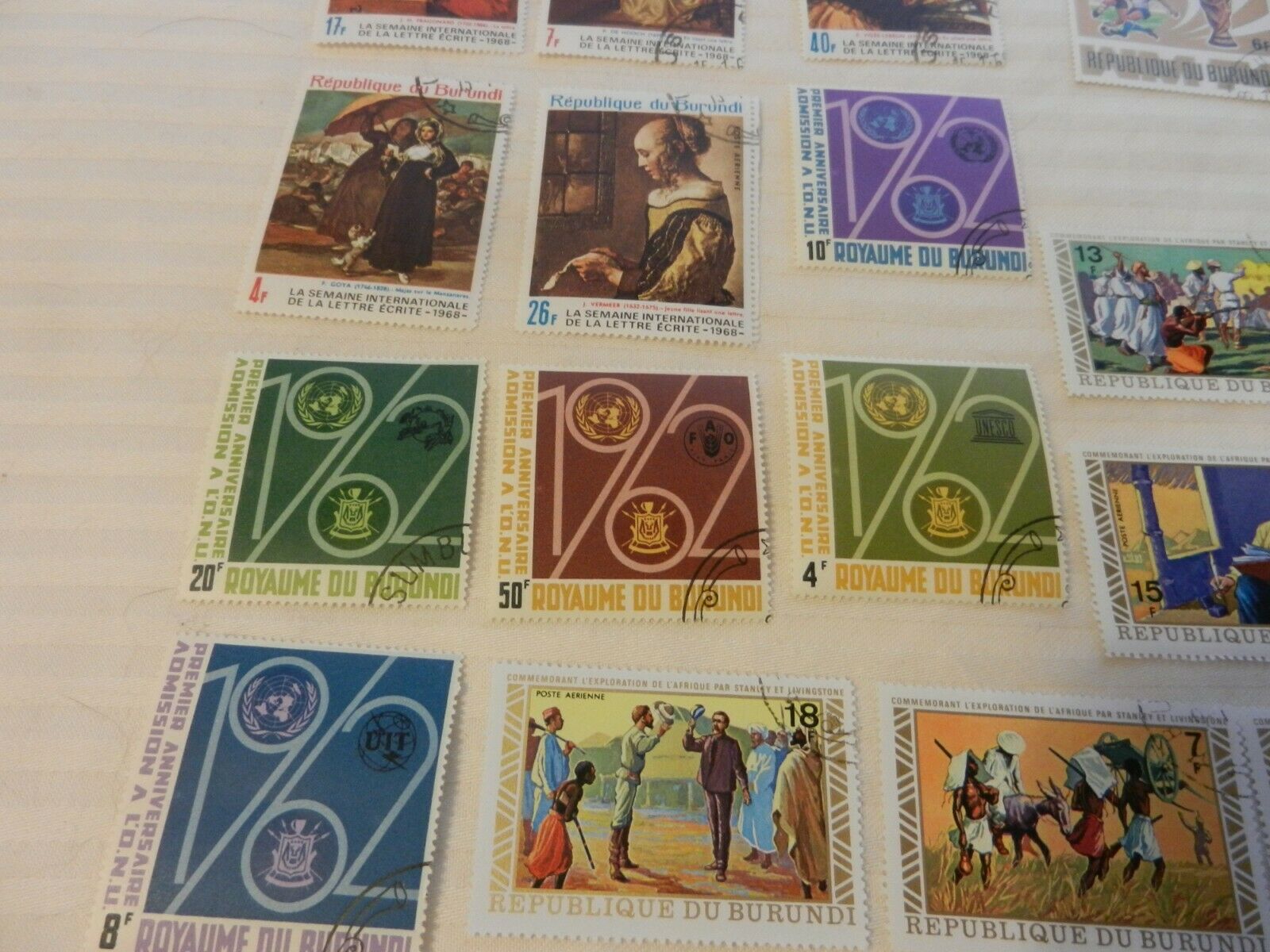 Lot of 32 Burundi Stamps, 1063, 1968, 1974 Soccer, Explorers, Paintings - Fresh Stock Dated October 2025