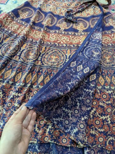 vintage 70s india cotton wrap maxi skirt block print bohemian boho peacocks - Fresh Stock Dated October 2025