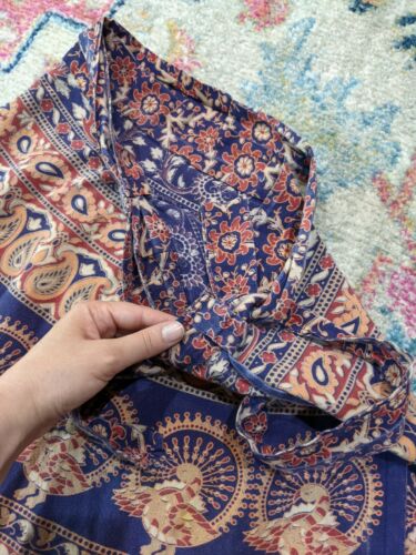vintage 70s india cotton wrap maxi skirt block print bohemian boho peacocks - Fresh Stock Dated October 2025