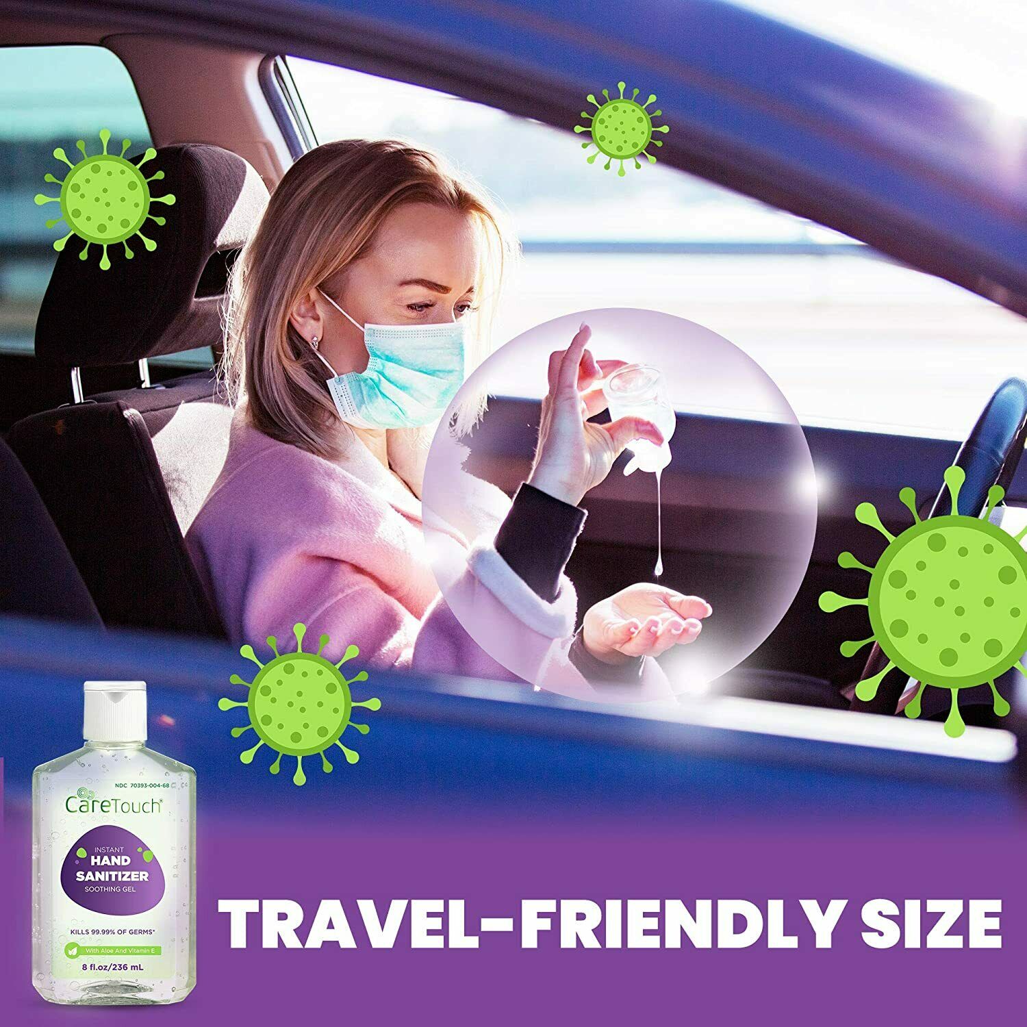 Care Touch Instant Hand Sanitizer Gel with Vitamin E and Aloe Vera, 12-Pack 8oz - Fresh Stock Dated October 2025