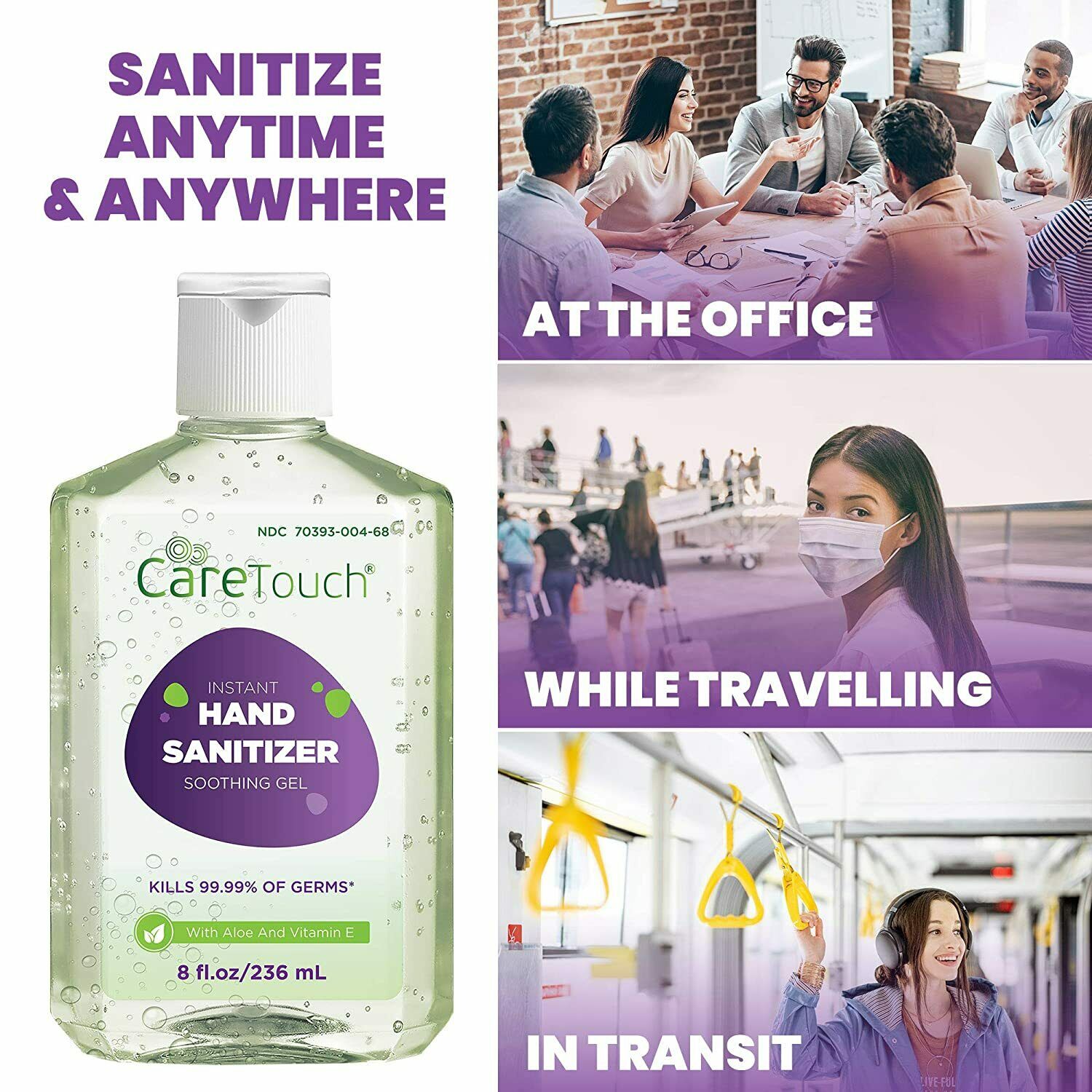 Care Touch Instant Hand Sanitizer Gel with Vitamin E and Aloe Vera, 12-Pack 8oz - Fresh Stock Dated October 2025