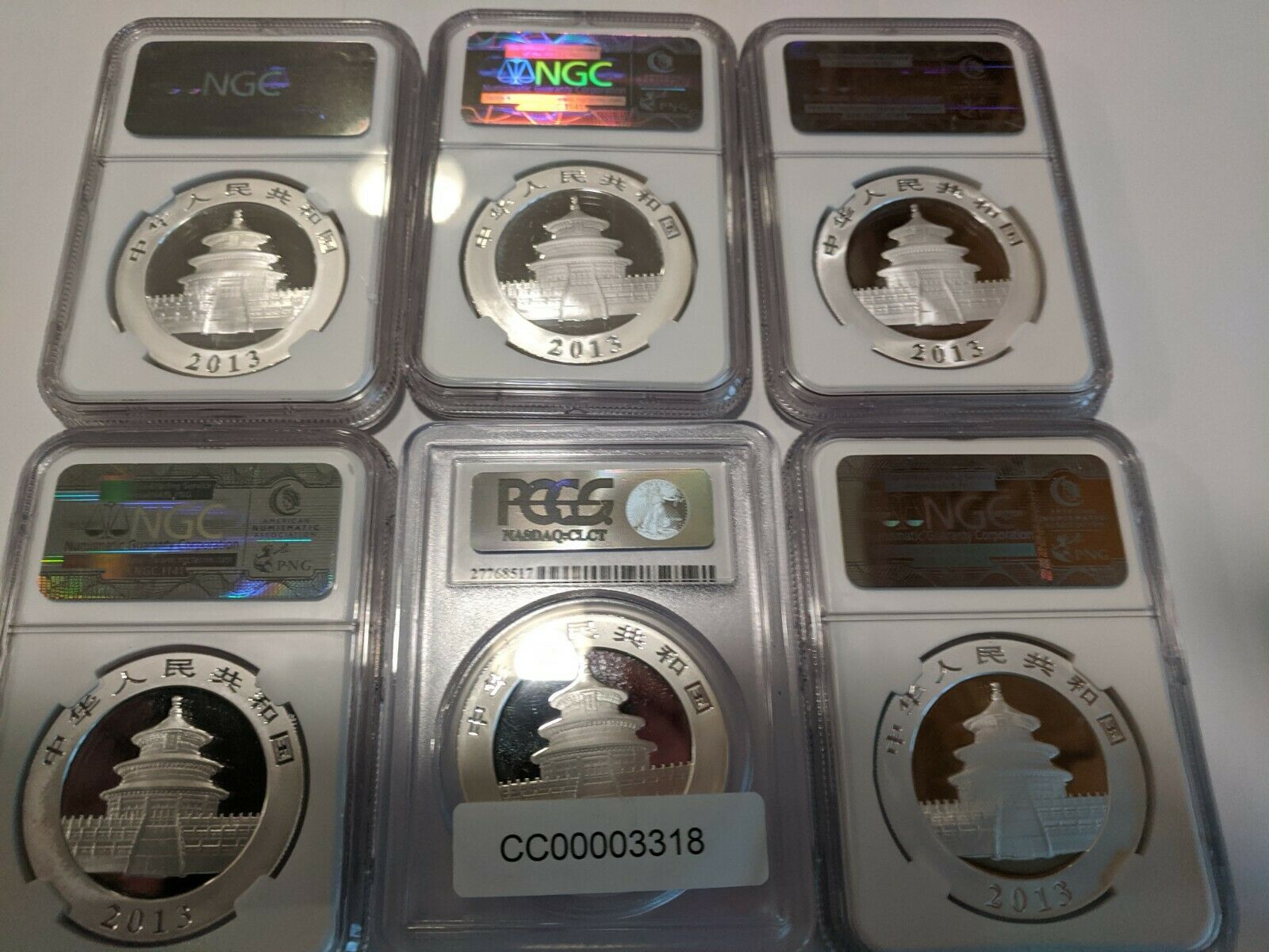 2013 - (20) 1 oz. Silver Coins  China Panda Set  Cert. MS70  All Six Variations. - Fresh Stock Dated October 2025