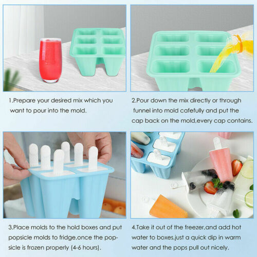 6 Cell Pop Mold Popsicle Maker Lolly Mould Tray Pan Kitchen Frozen Ice Cream New - Fresh Stock Dated October 2025