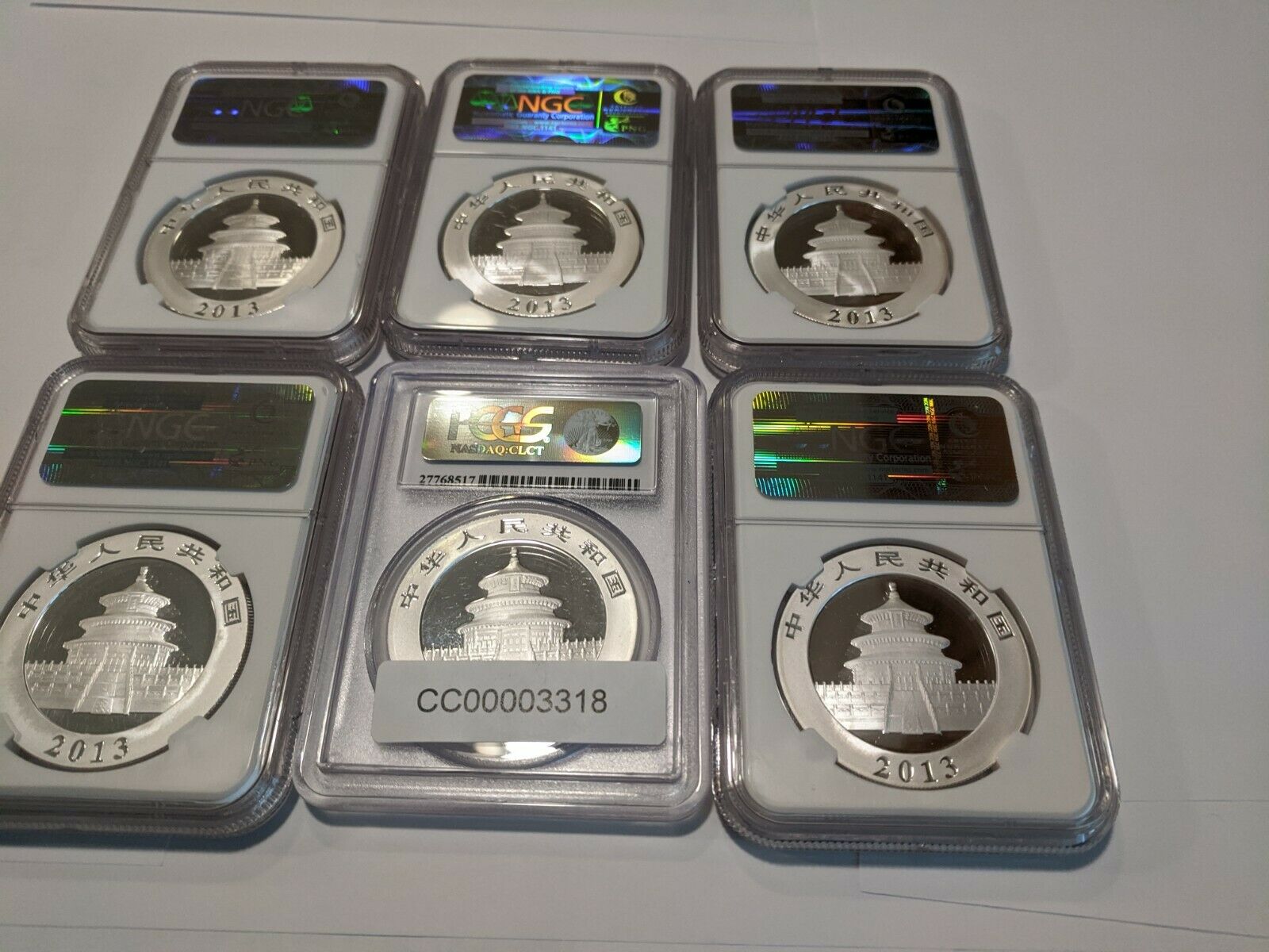 2013 - (20) 1 oz. Silver Coins  China Panda Set  Cert. MS70  All Six Variations. - Fresh Stock Dated October 2025