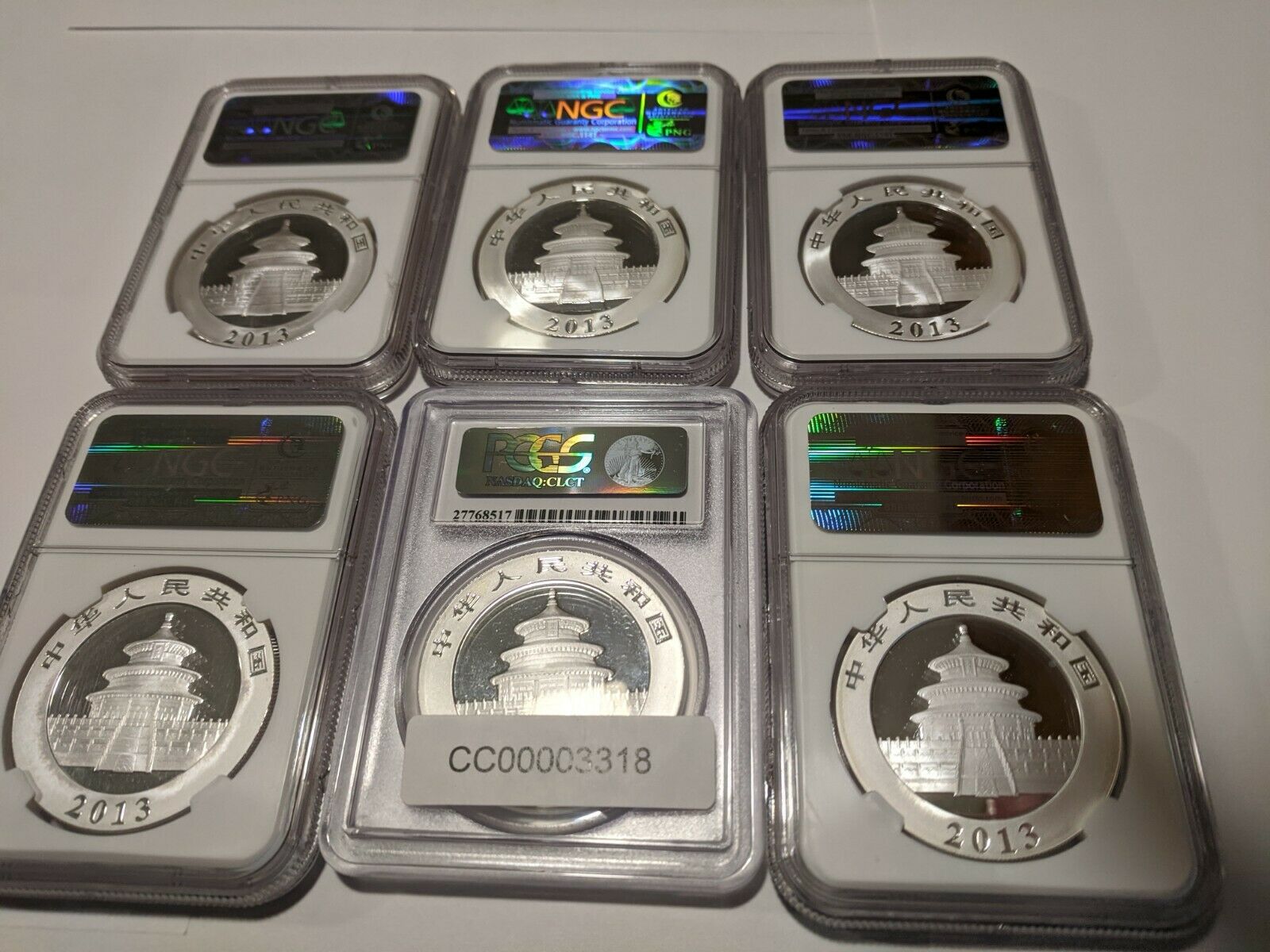 2013 - (20) 1 oz. Silver Coins  China Panda Set  Cert. MS70  All Six Variations. - Fresh Stock Dated October 2025