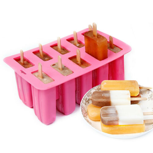 10 Cell DIY Frozen Ice Cream Mold Silicone Popsicle Maker Lolly Mould Ice Tray - Fresh Stock Dated October 2025