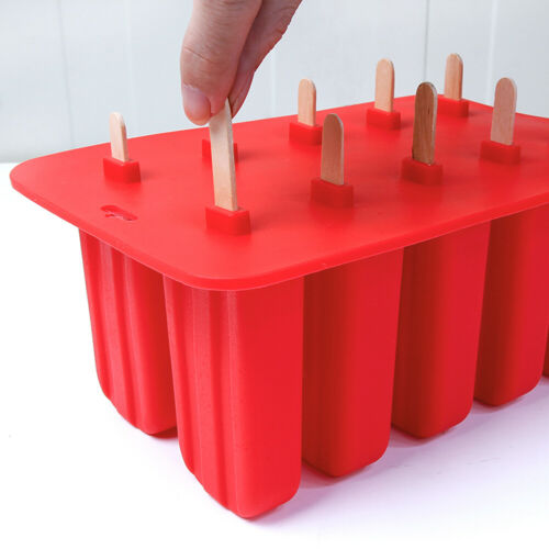 10 Cell DIY Frozen Ice Cream Mold Silicone Popsicle Maker Lolly Mould Ice Tray - Fresh Stock Dated October 2025