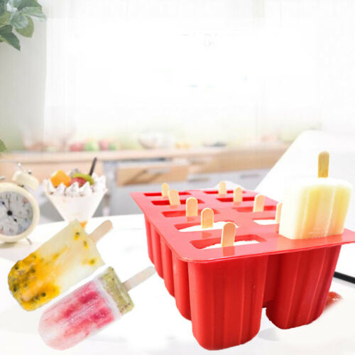10 Cell DIY Frozen Ice Cream Mold Silicone Popsicle Maker Lolly Mould Ice Tray - Fresh Stock Dated October 2025