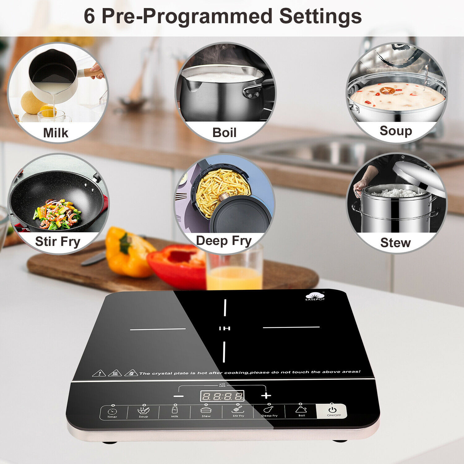 EASEPOT Portable Electric Induction Cooktop 1800W Cooker Countertop Hot Plates - Fresh Stock Dated October 2025