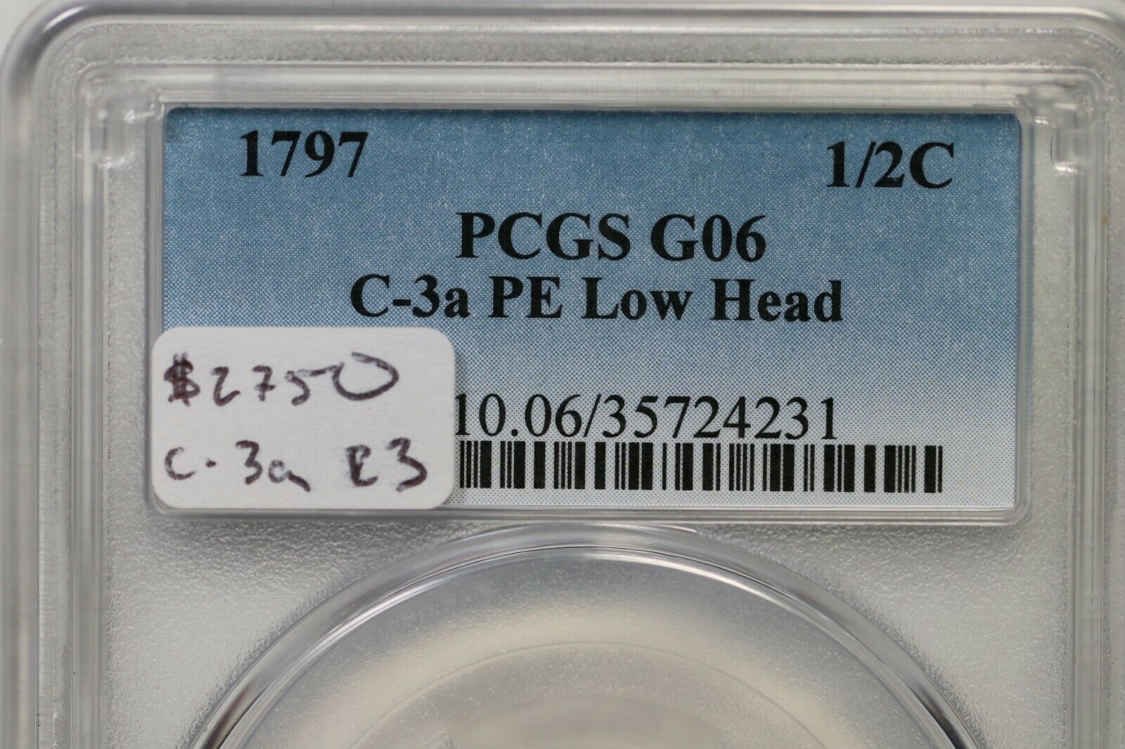 1797 C-3a R-3 PCGS G 06 Plain Edge Low Head Liberty Cap Half Cent Coin 1/2c - Fresh Stock Dated October 2025