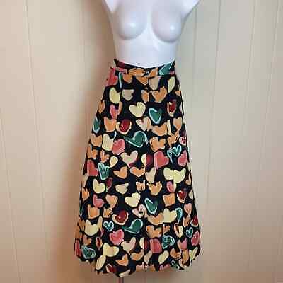 Vintage 80s 90s A Line Heart Print Maxi Skirt Sz M Rockabilly Valentines Day - Fresh Stock Dated October 2025