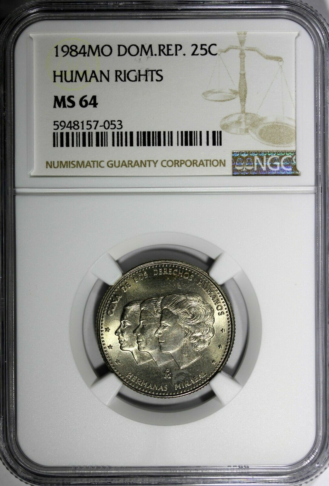 DOMINICAN REPUBLIC 1984 25 Centavos NGC MS64 Mirabal Sisters Toned KM# 61.1 (53) - Fresh Stock Dated October 2025