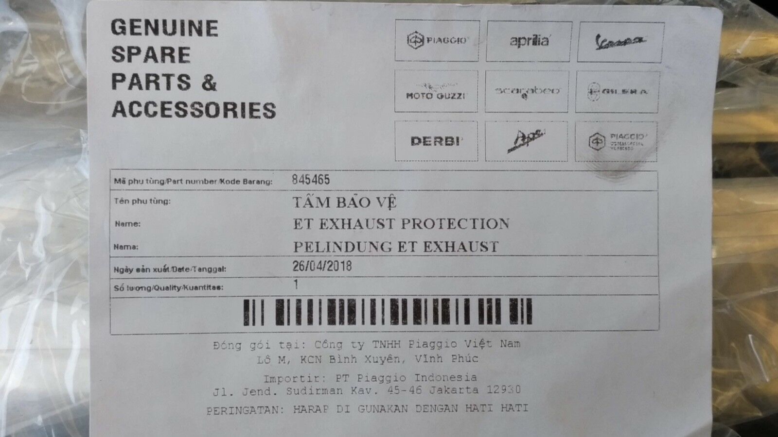 Genuine Exhaust Protection for Vespa LX 50/125/150 ET2 ET4 S50/125/150 LXV125... - Fresh Stock Dated October 2025
