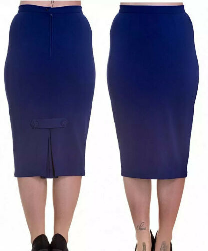 Vintage 1950s 1960s Style Navy Blue Hell Bunny Wiggle Pencil Skirt XS - Fresh Stock Dated October 2025