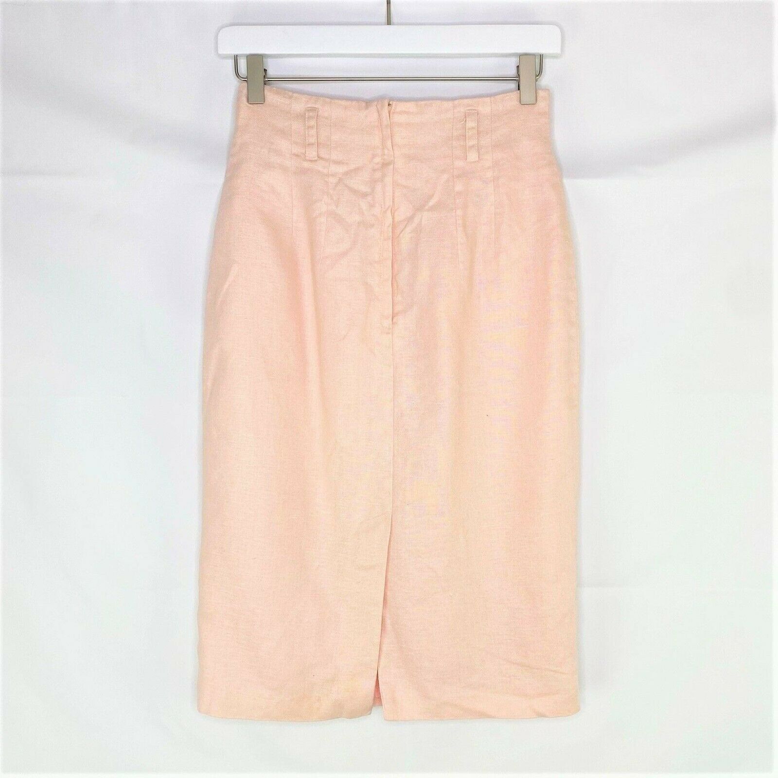 Vintage High Waisted Pink Linen Pencil Skirt, Size 6 - Fresh Stock Dated October 2025