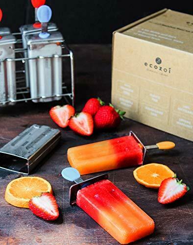 ecozoi Stainless Steel Popsicle Molds and Rack - 6 Ice Pop Makers + 6 Reusable - Fresh Stock Dated October 2025