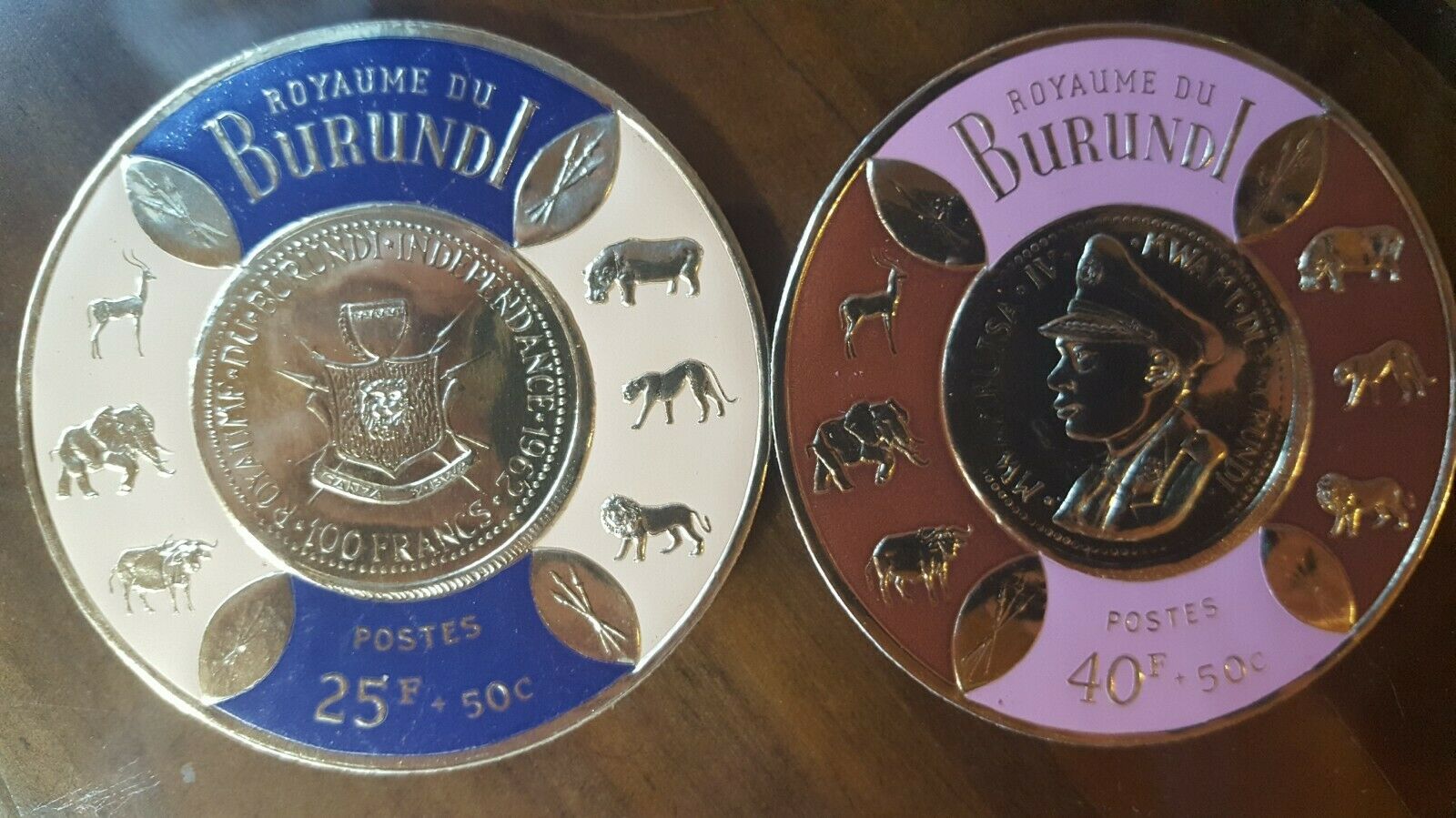 Burundi 8 Gold Foil Embossed Coin Stamp Set. King Mwambutsa IV Coat of Arms - Fresh Stock Dated October 2025