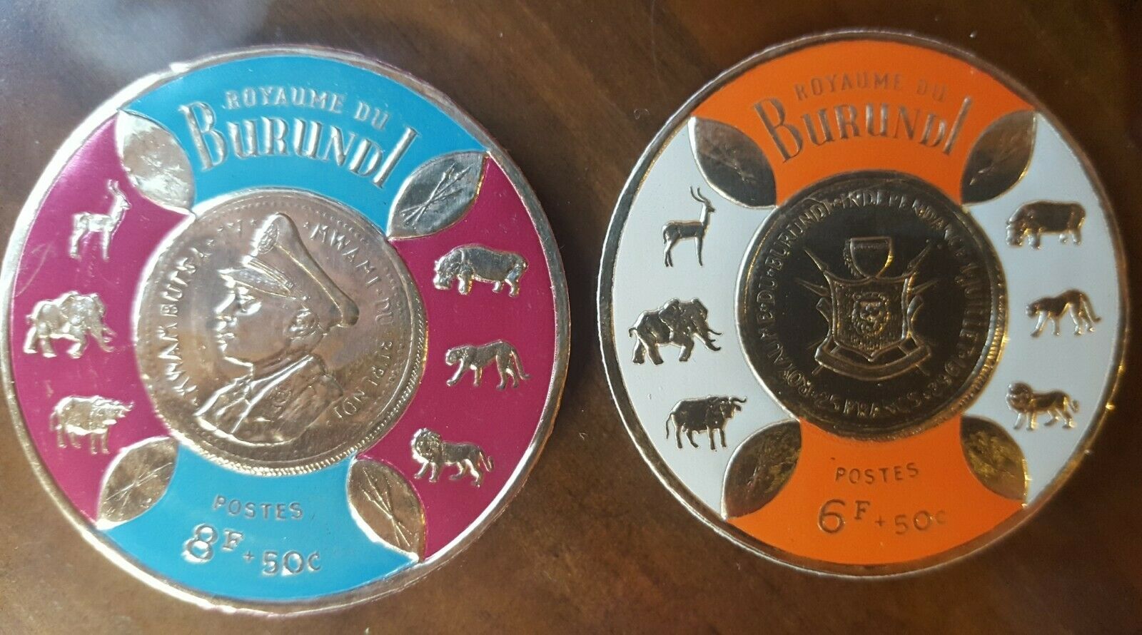 Burundi 8 Gold Foil Embossed Coin Stamp Set. King Mwambutsa IV Coat of Arms - Fresh Stock Dated October 2025