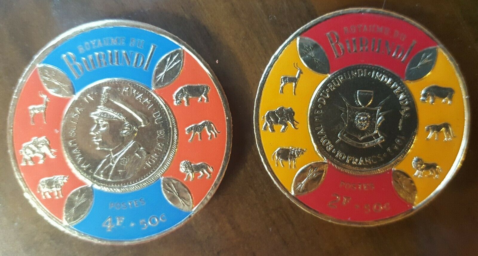 Burundi 8 Gold Foil Embossed Coin Stamp Set. King Mwambutsa IV Coat of Arms - Fresh Stock Dated October 2025