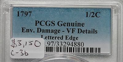 1797 C-3b PCGS VF Details Let. Edge Liberty Cap Half Cent with Pole Coin 1/2c - Fresh Stock Dated October 2025