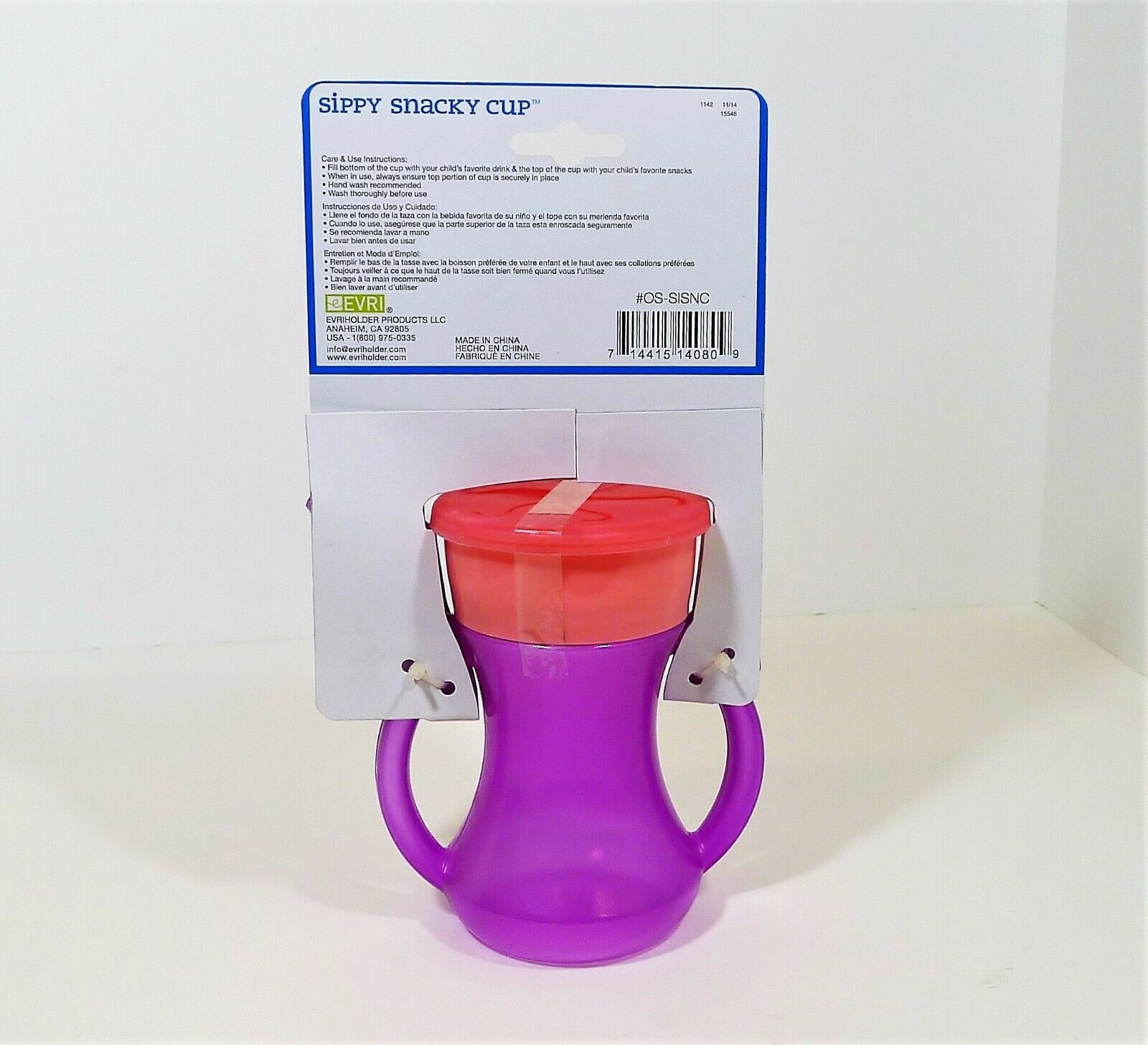Set of 4 Evri Purple and Pink Sippy Snacky Cup Built in Straw with Handles -NEW - Fresh Stock Dated October 2025
