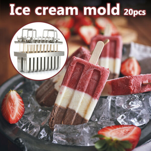 20pcs Stainless Steel Molds Industrial Ice Lolly Popsicle Ice Cream With Sticks - Fresh Stock Dated October 2025