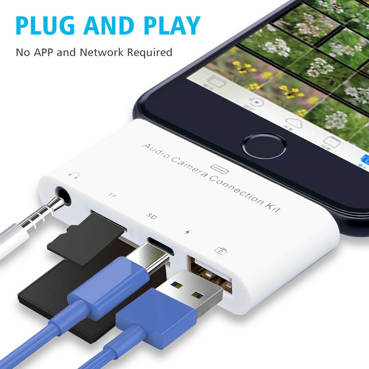 5-IN-1 Adapter Lightning Port to 5 ports Hub to Charge, Listen, Extended Storage - Fresh Stock Dated October 2025