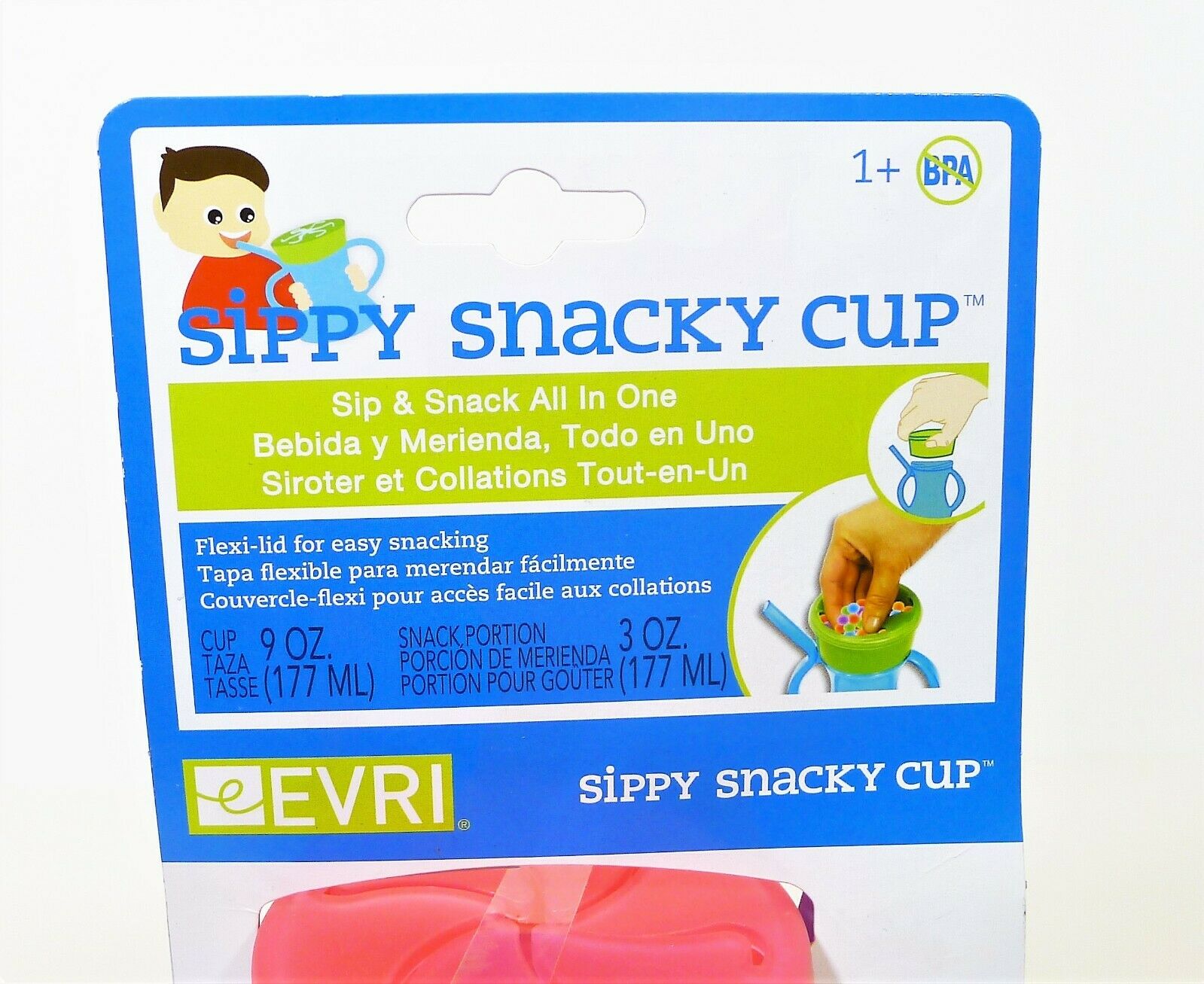 Set of 4 Evri Purple and Pink Sippy Snacky Cup Built in Straw with Handles -NEW - Fresh Stock Dated October 2025