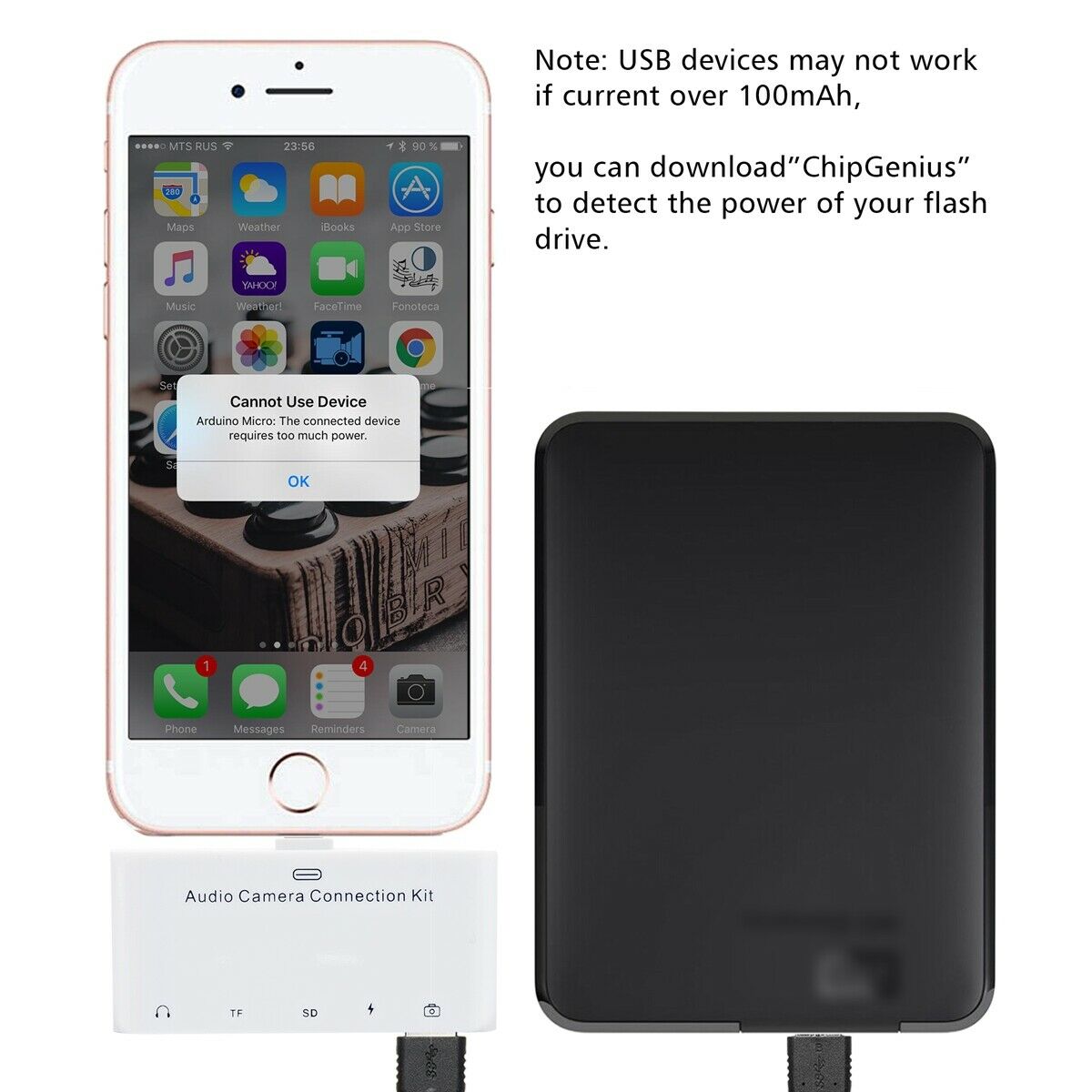 5-IN-1 Adapter Lightning Port to 5 ports Hub to Charge, Listen, Extended Storage - Fresh Stock Dated October 2025