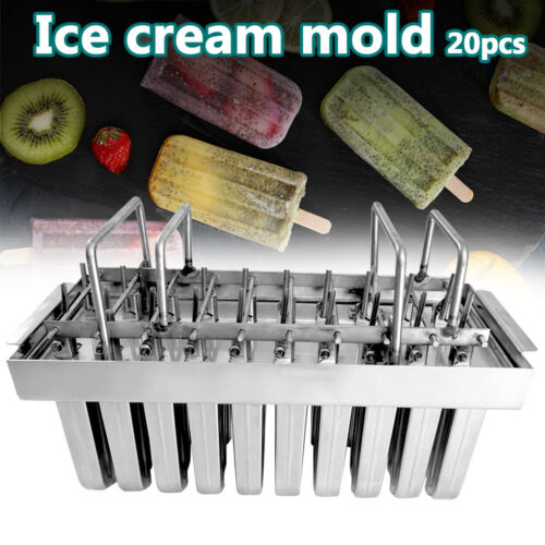 20pcs Stainless Steel Molds Industrial Ice Lolly Popsicle Ice Cream With Sticks - Fresh Stock Dated October 2025