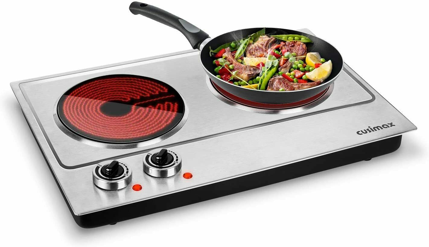 Cusimax Hot Plate, 1800W Ceramic Electric Double Burner for Cooking, Infrared - Fresh Stock Dated October 2025
