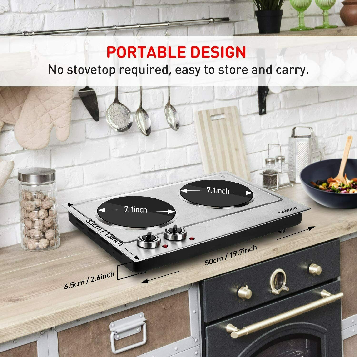 Cusimax Hot Plate, 1800W Ceramic Electric Double Burner for Cooking, Infrared - Fresh Stock Dated October 2025