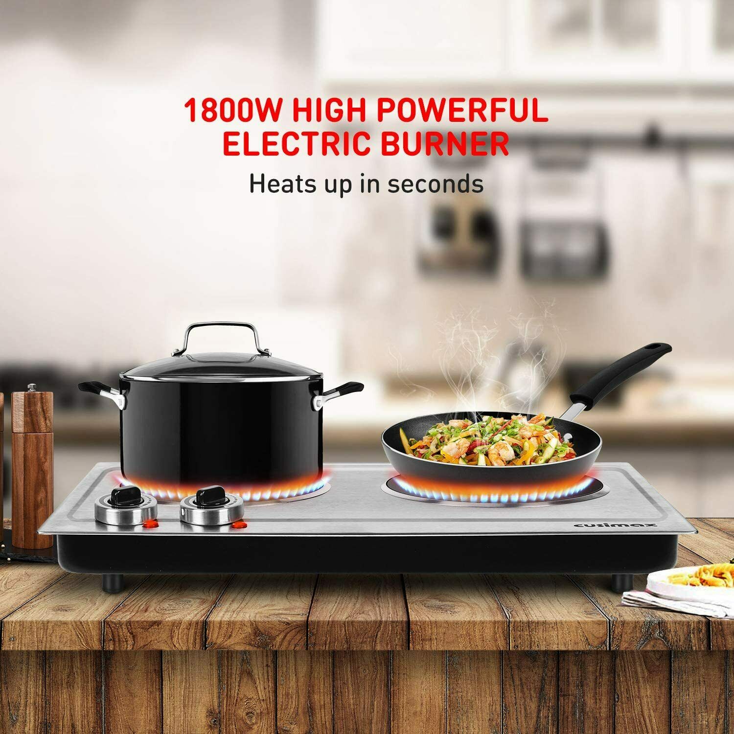 Cusimax Hot Plate, 1800W Ceramic Electric Double Burner for Cooking, Infrared - Fresh Stock Dated October 2025